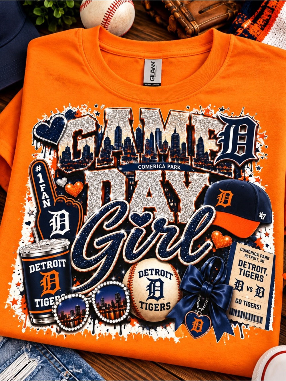 Gildan Orange Detroit Tigers Game Day Girl Tee